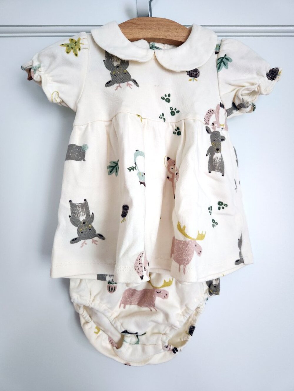 pureborn Baby Girl Woodland Animals Dress, Bloomer & Headband Set